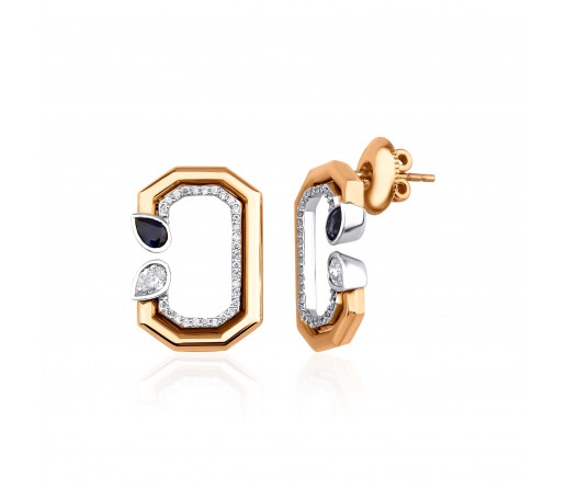 Oktagon Safir & Pırlanta Küpe