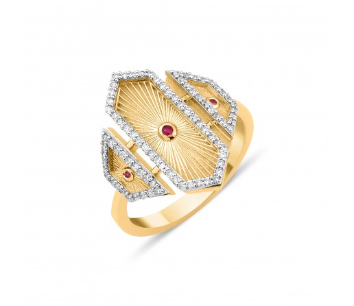 Retro Yakut & Pırlanta Yüzük